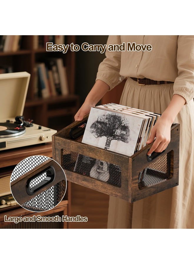 QILICHZ Vinyl Record Storage,Wood Record Storage Crate,80+ Lps Vinyl Records Holder,Rustic Album Storage For Vinyls Records, Magazine File Holder Rack For Home Office,Rustic Black - Image 3