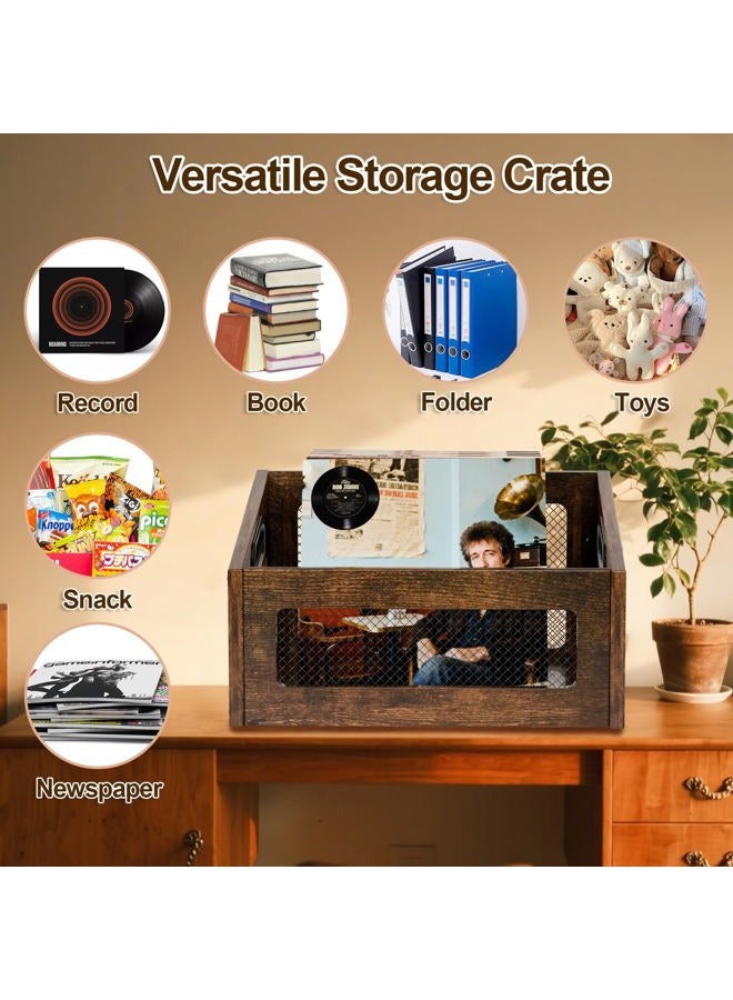 QILICHZ Vinyl Record Storage,Wood Record Storage Crate,80+ Lps Vinyl Records Holder,Rustic Album Storage For Vinyls Records, Magazine File Holder Rack For Home Office,Rustic Black - Image 4