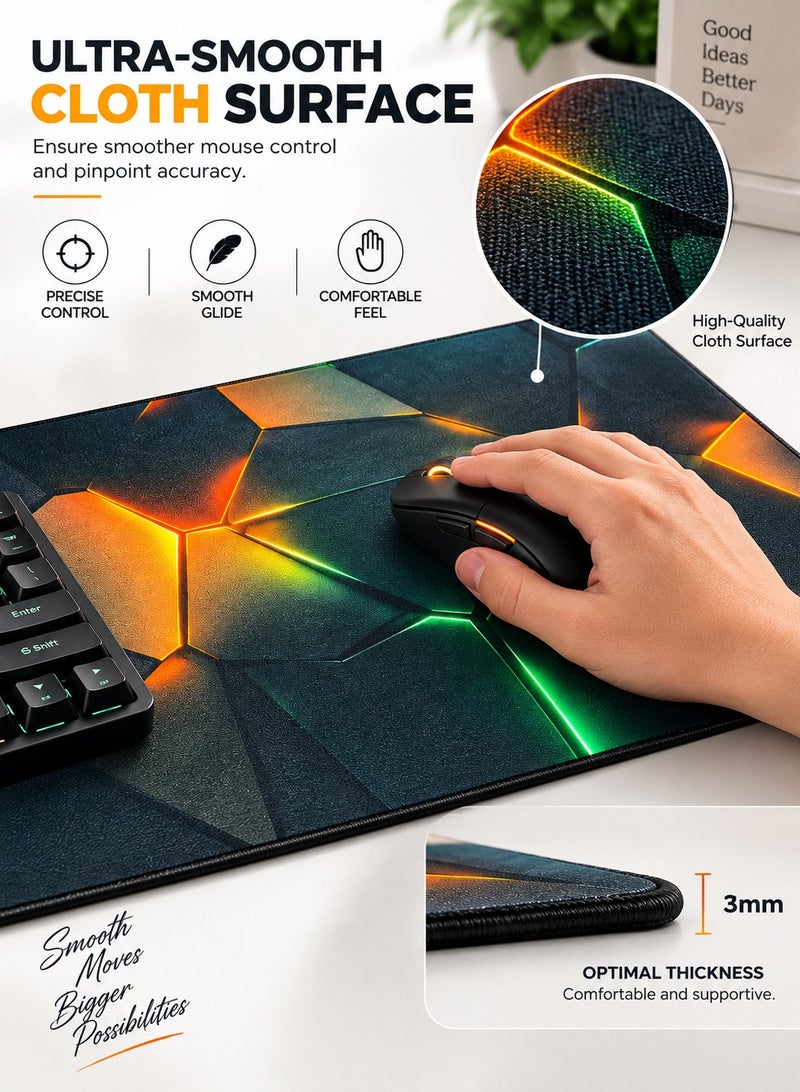 RION Three-Dimensional Patchwork Large Gaming Mouse Pad – Waterproof, Non-Slip Rubber Base, XL Desk Mat for Gamers, Office & Home - Image 3