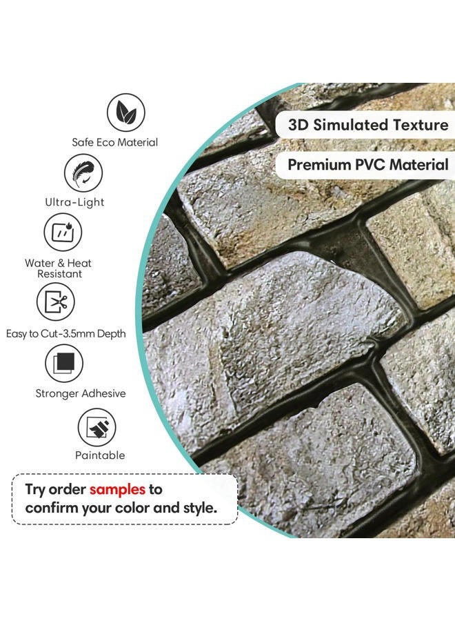 Commomy Faux Stone 3D Wall Panels - 12 pcs of 22.8" x 11.8" - Thin & UrltraLight PVC Peel and Stick Tile Brick Textured Printable for Kitchen, Bedroom,Living Room,TV Background（Covers 22.48 sq.ft） - Image 3