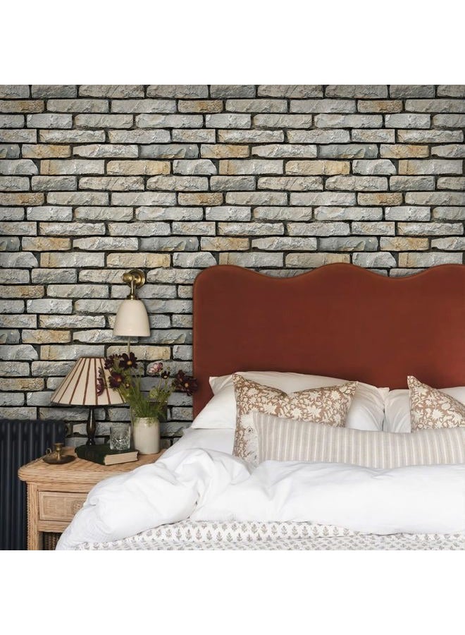 Commomy Faux Stone 3D Wall Panels - 12 pcs of 22.8" x 11.8" - Thin & UrltraLight PVC Peel and Stick Tile Brick Textured Printable for Kitchen, Bedroom,Living Room,TV Background（Covers 22.48 sq.ft） - Image 2