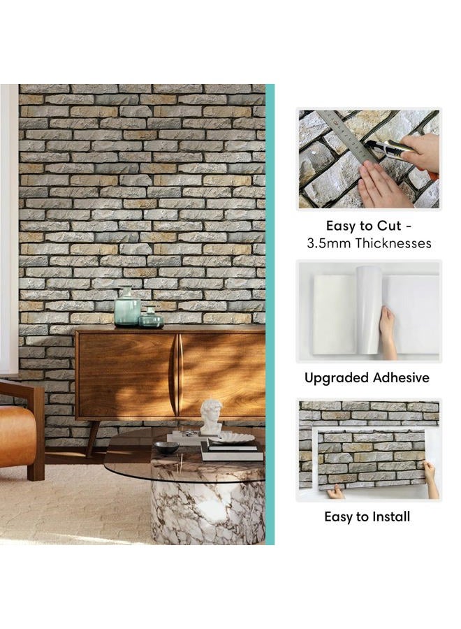 Commomy Faux Stone 3D Wall Panels - 12 pcs of 22.8" x 11.8" - Thin & UrltraLight PVC Peel and Stick Tile Brick Textured Printable for Kitchen, Bedroom,Living Room,TV Background（Covers 22.48 sq.ft） - Image 5