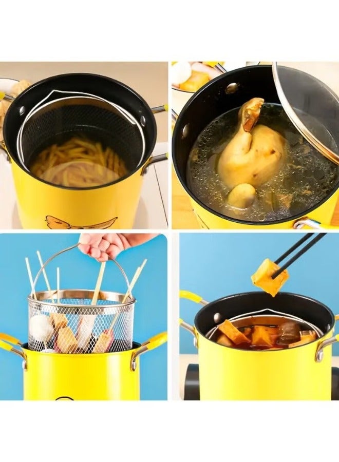 Deep Oil Fryer with Non-Slip Silicone Handle and Frying Pan with Lid for Home Kitchen 3L - Image 2