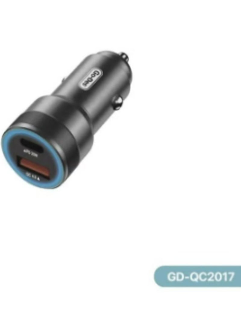 جو-ديز شاحن سيارة GD-QC2017 USB + USB-C بقوة 45 وات، أسود - Image 1