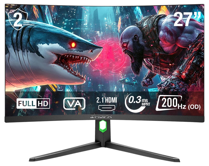 SHARX Gaming Monitor 27" FHD, (1920x1080)  Curved VA, OD 200Hz, 0.3ms (MPRT), HDMI 2.1, RGB Backlight, 3W Speaker, Fixed Stand, FreeSync & G-Sync Compatible (27F200VC) - Image 1