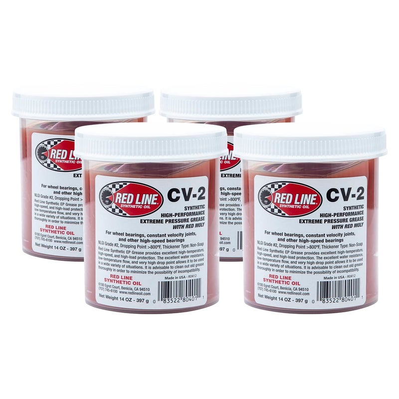 Red Line 80401 High Performance CV2 Synthetic Grease Cartridge with Red Moly 14 Ounce Jar 4 Pack