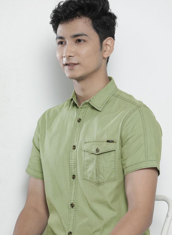 شركة المرآب الهندية قميص رجالي أخضر ضيق بقصة كاجوال - Image 2