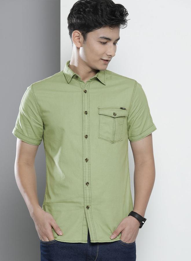 شركة المرآب الهندية قميص رجالي أخضر ضيق بقصة كاجوال - Image 4