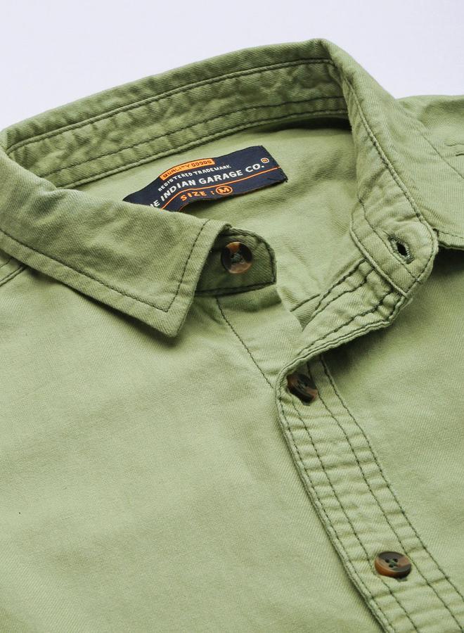 شركة المرآب الهندية قميص رجالي أخضر ضيق بقصة كاجوال - Image 3