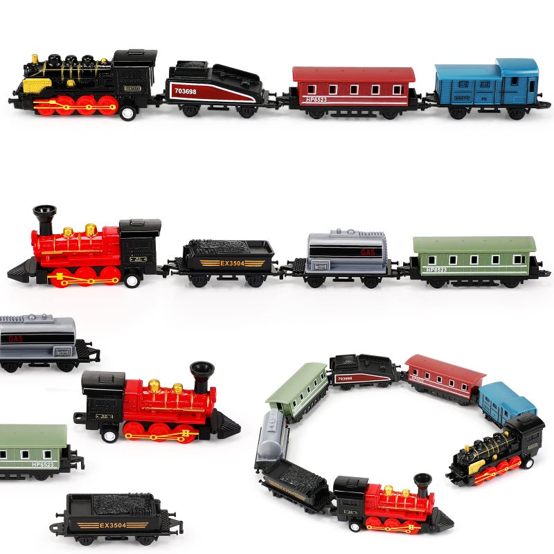 Hanaive 2 Sets Train Toys Small Pull Back Alloy Retro Steam Train with 3 Cars Simulation Model Diecast Locomotive for Boys Girls Birthday Party Favor School Classroom Teacher Reward GiftsBlackRed - Image 2