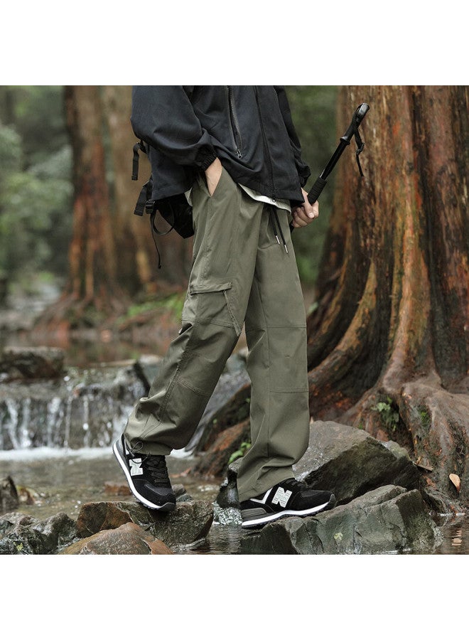 Homlean American Outdoor Work Pants Men's Spring And Summer Loose Wide-leg Functional Straight Tube Waterproof Long Pants Ht02 Army Green 2XL - Image 5