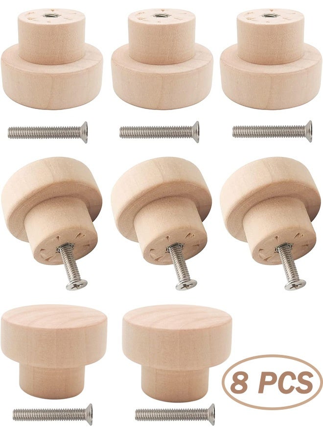 8PCS Wood Knobs Flat Top Round Cabinet Knobs 1.39"(35mm) Natural Wooden Dresser Drawer Knobs Kitchen Cabinet Pulls Handles Wood Furniture Knobs - Image 1