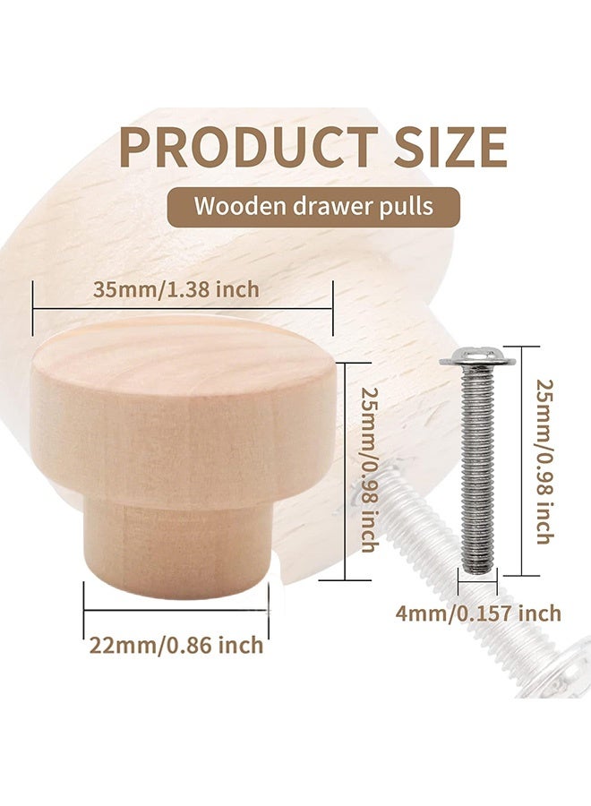 8PCS Wood Knobs Flat Top Round Cabinet Knobs 1.39"(35mm) Natural Wooden Dresser Drawer Knobs Kitchen Cabinet Pulls Handles Wood Furniture Knobs - Image 2