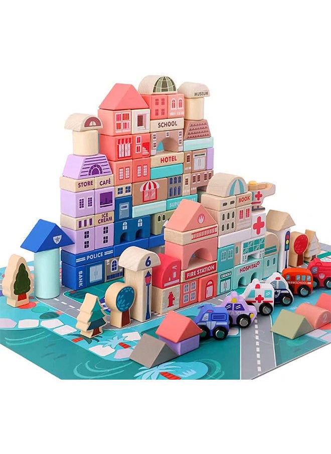 YelaJoy - Wooden Building Block Set 115 Pieces Urban Building Stacker Preschool Education Wooden Toys for Children over 3 Years Old Toys - Image 1