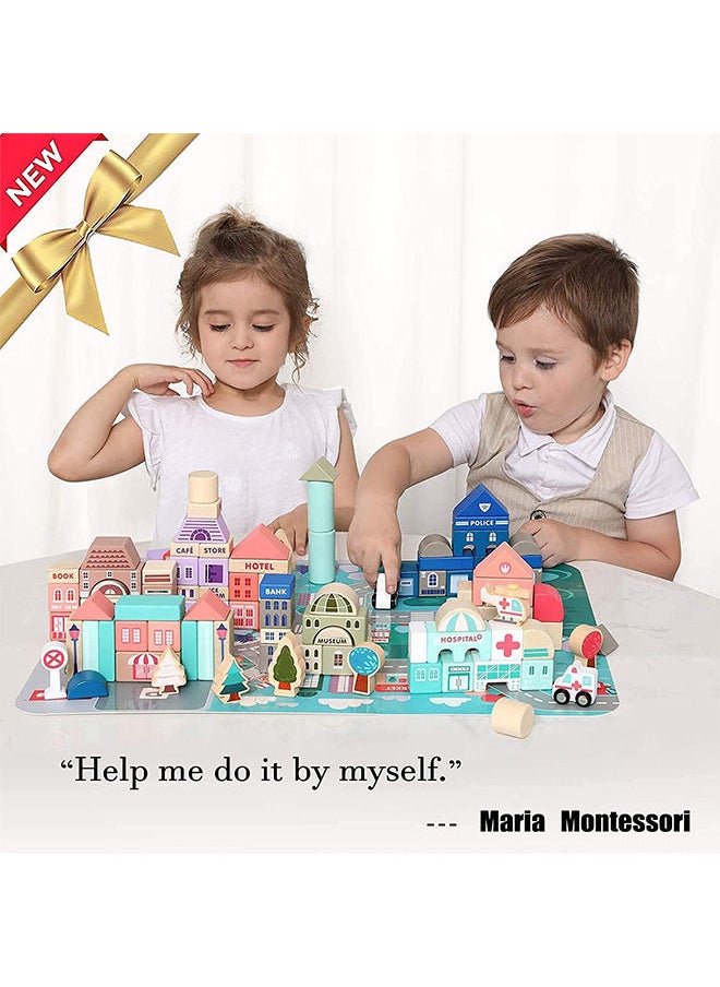 YelaJoy - Wooden Building Block Set 115 Pieces Urban Building Stacker Preschool Education Wooden Toys for Children over 3 Years Old Toys - Image 1