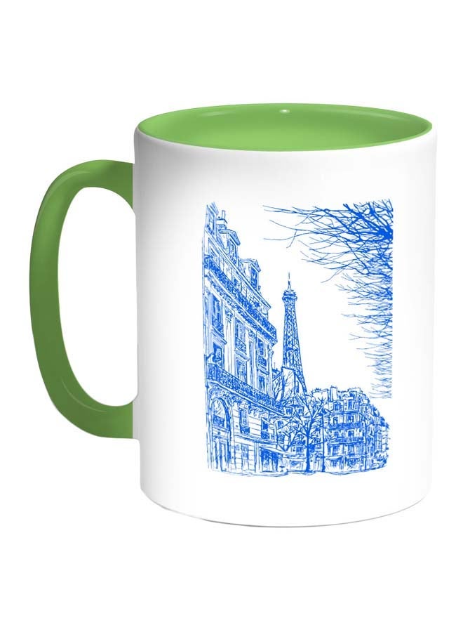 RYN Drawing Of Paris Printed Coffee Mug Blue/White/Green 11ounce