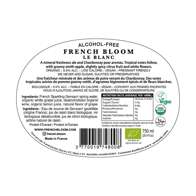 French Bloom Duo Set (1 Bottle Le Blanc, 1 Bottle Le Rosé) 0.0% Alcohol-Free Sparkling Wine, 750ml - Certified Organic, Vegan, Low Calorie, Pregnancy Friendly, Sulfite-Free - Image 3