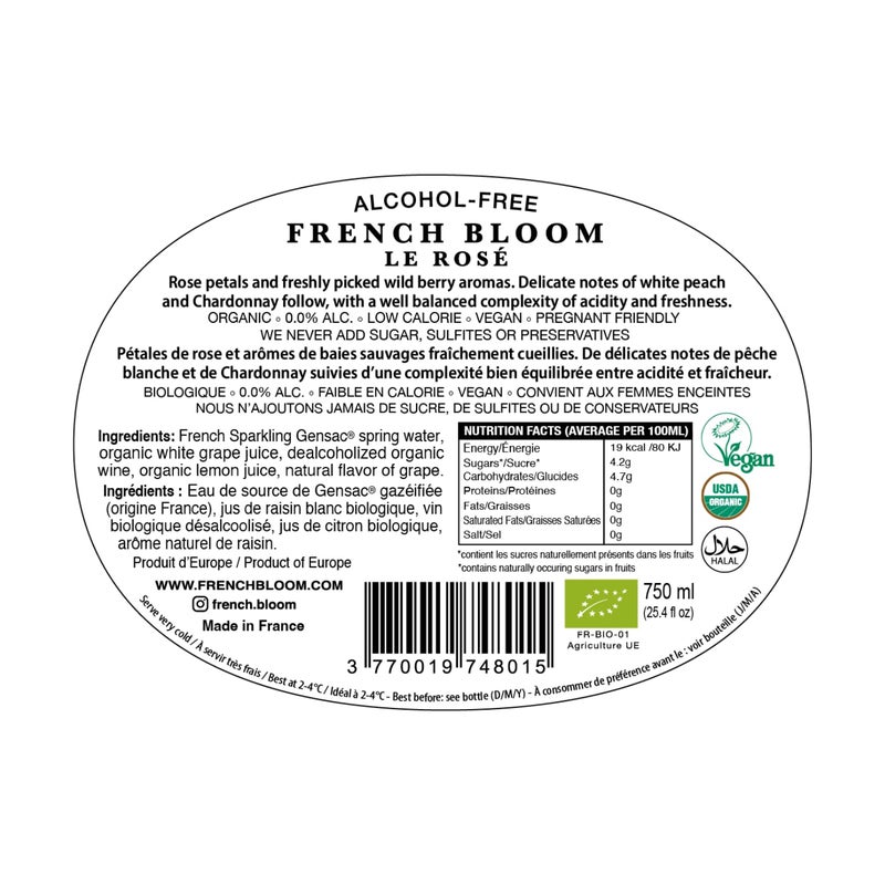 French Bloom Duo Set (1 Bottle Le Blanc, 1 Bottle Le Rosé) 0.0% Alcohol-Free Sparkling Wine, 750ml - Certified Organic, Vegan, Low Calorie, Pregnancy Friendly, Sulfite-Free - Image 4