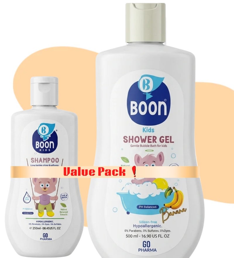 BOON Kids Shower Gel Banana 500ml & Kids Shampoo 250ml Bundle - Image 1