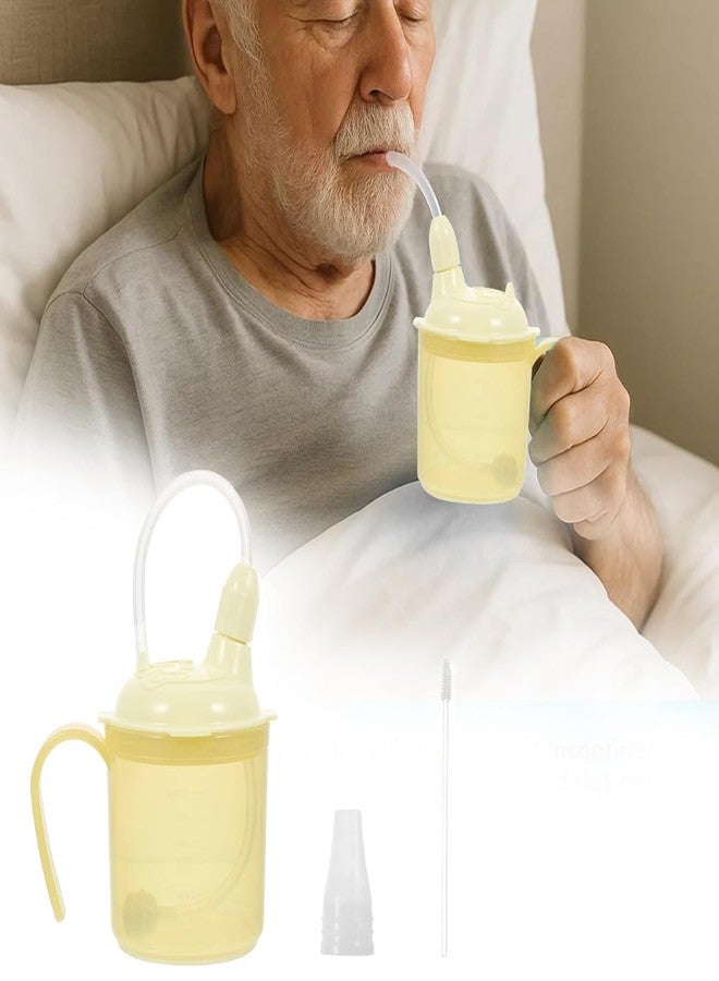 HANNEA® 300ml Liquid Food Feeding Cup with Lids and Long Flexible Straw Spill Proof Sipping Cup Easy Grip Medical Drinking Cups with Handle for Elderly, Baby, Bedridden, or Post-Surgery Care - Image 1