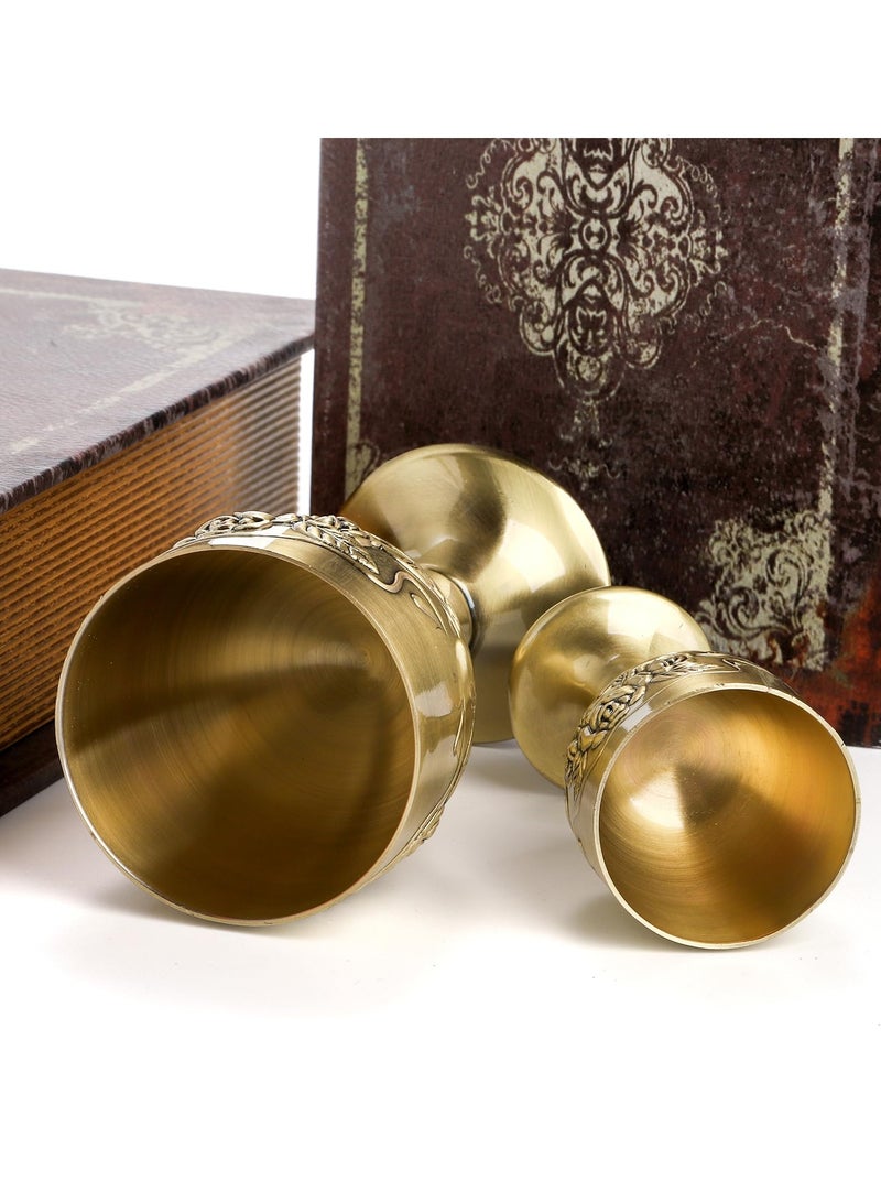 SYOSI طقم كؤوس شاليه عتيقة 2 عبوة كأس شاليه ملكي كأس نبيذ أوروبي عتيق كأس قدس من النحاس جودة عالية تصميم متقن واستخدام متعدد 5 أوقية/1 أوقية مزهرة منقوشة - Image 5