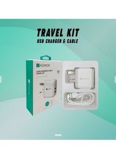 ADMOS 2 in 1 USB Charger Adapter. Fast Charging DC 5V 3.1A Cable Travel Kit Type-C Dual USB Port AM-025