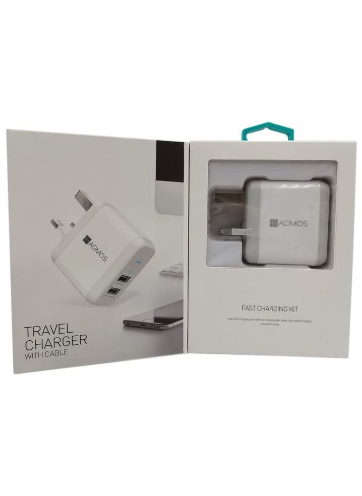 Admos - ADMOS 2 in 1 USB Charger Adapter. Fast Charging DC 5V 3.1A Cable Travel Kit Type-C Dual USB Port AM-025 - Image 1