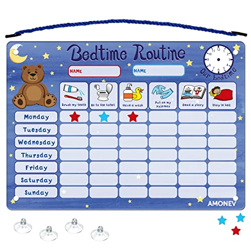 Amonev Magnetic Bedtime Routine Chart Reward Chart and Sleep Training Stay in Bed Chart for Boys Girls Toddlers and Young Children with 50 Magnetic Stars Included - Image 1
