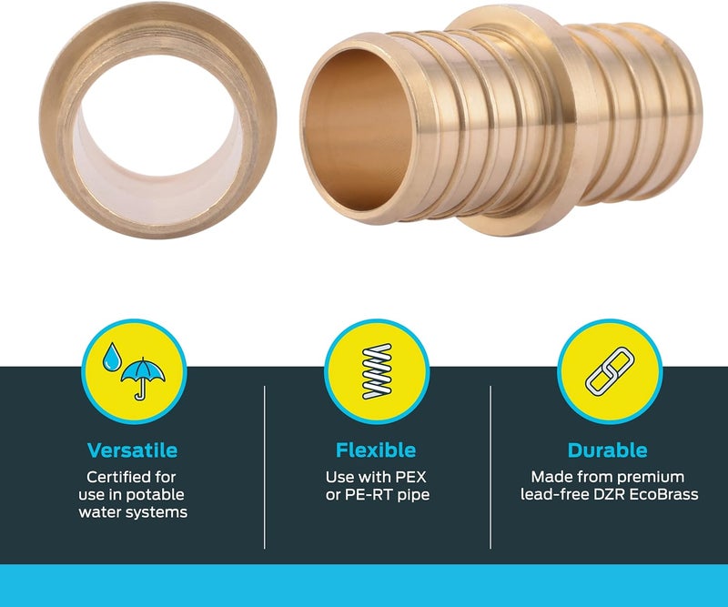 SharkBite 1 Inch Crimp Coupling, Pack of 10, Brass Plumbing Fitting, PEX Pipe, PE-RT, UC020LF - Image 3