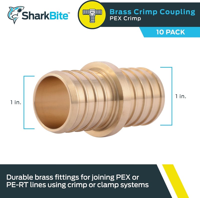 SharkBite 1 Inch Crimp Coupling, Pack of 10, Brass Plumbing Fitting, PEX Pipe, PE-RT, UC020LF - Image 2