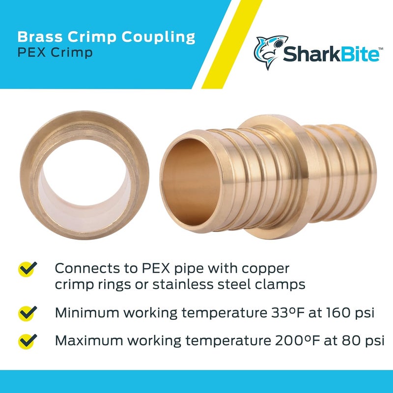 SharkBite 1 Inch Crimp Coupling, Pack of 10, Brass Plumbing Fitting, PEX Pipe, PE-RT, UC020LF - Image 4