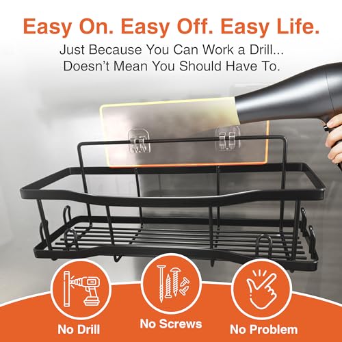 Tribal Cooking Shower Caddy Bathroom Shelves, The Athena Silken 4 Set, 40LB Capacity, Adhesive Tape No Drill - Rustproof -Gorgeous Powder Coated 304 Stainless Steel Shower Organizer for kitchen & Home Decor - Black - Image 4