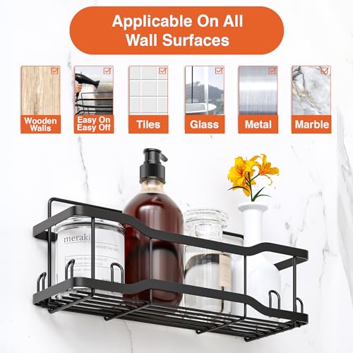 Tribal Cooking Shower Caddy Bathroom Shelves, The Athena Silken 4 Set, 40LB Capacity, Adhesive Tape No Drill - Rustproof -Gorgeous Powder Coated 304 Stainless Steel Shower Organizer for kitchen & Home Decor - Black - Image 2