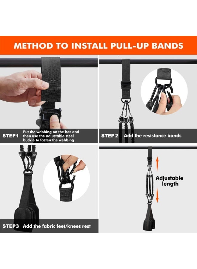 ZERIFAM Resistance Bands for Pull Ups, 225lb Pull Up Assistance Bands Set with Fabric Feet/Knee Rest, Weight Adjustable Pull Up Bands for Home Gym, Strength Training and Pull-Up Workouts - Image 2