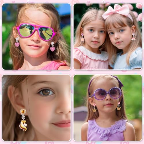 MAYCREATE® 6Pairs Earinging for Girls Stylish Clip On Earrings for Non Pierced Ears, Cartoon Cute Resin Unicorn Flower Heart Non Pierced Earrings for Kids Pretend Play Party Favor Dressing Up Jewelry - Image 5