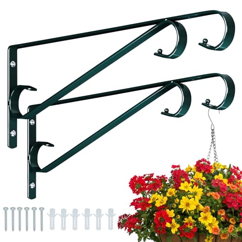 Hystun Plant Hangers Outdoor (2 Pack-15.4 Inch Blackish Green) Plant Hooks Heavy Duty Iron Plant Hanger Hook for Wall, Hanging Plant Bracket for Planters, Bird Feeders, Lanterns, Wind Chimes, Outdoor - Image 1