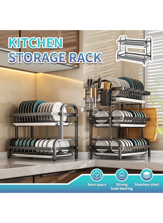 2-Tier Dish Drying Rack with Drainboard, Stainless Steel Kitchen Dish Drainer, Ideal Countertop Organizer