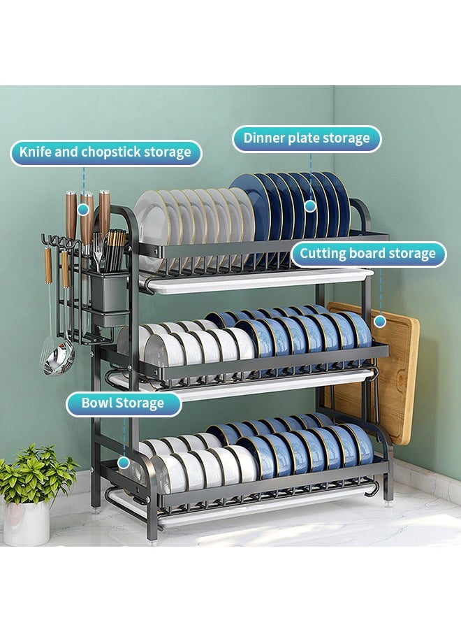 2-Tier Dish Drying Rack with Drainboard, Stainless Steel Kitchen Dish Drainer, Ideal Countertop Organizer