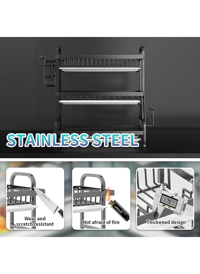 2-Tier Dish Drying Rack with Drainboard, Stainless Steel Kitchen Dish Drainer, Ideal Countertop Organizer