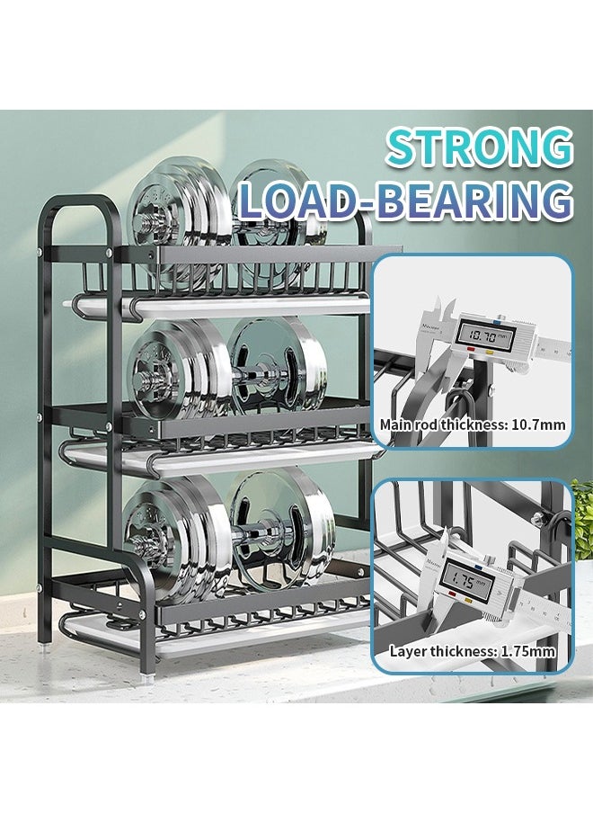 2-Tier Dish Drying Rack with Drainboard, Stainless Steel Kitchen Dish Drainer, Ideal Countertop Organizer