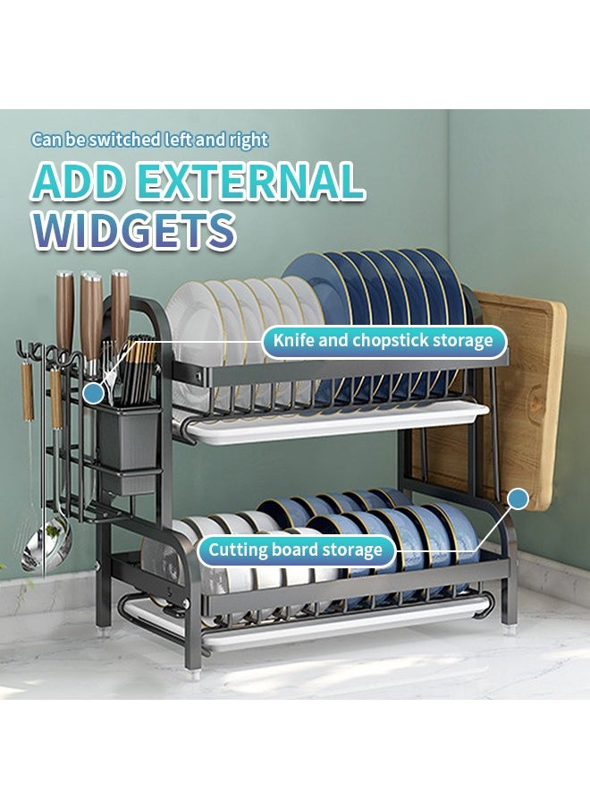 2-Tier Dish Drying Rack with Drainboard, Stainless Steel Kitchen Dish Drainer, Ideal Countertop Organizer