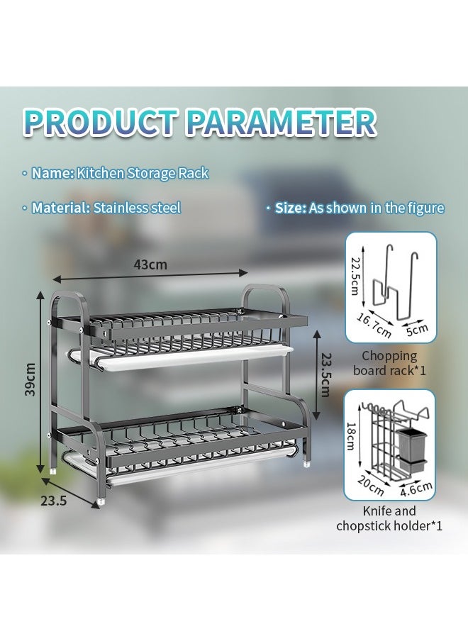 2-Tier Dish Drying Rack with Drainboard, Stainless Steel Kitchen Dish Drainer, Ideal Countertop Organizer