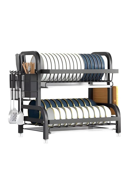 2-Tier Dish Drying Rack with Drainboard, Stainless Steel Kitchen Dish Drainer, Ideal Countertop Organizer
