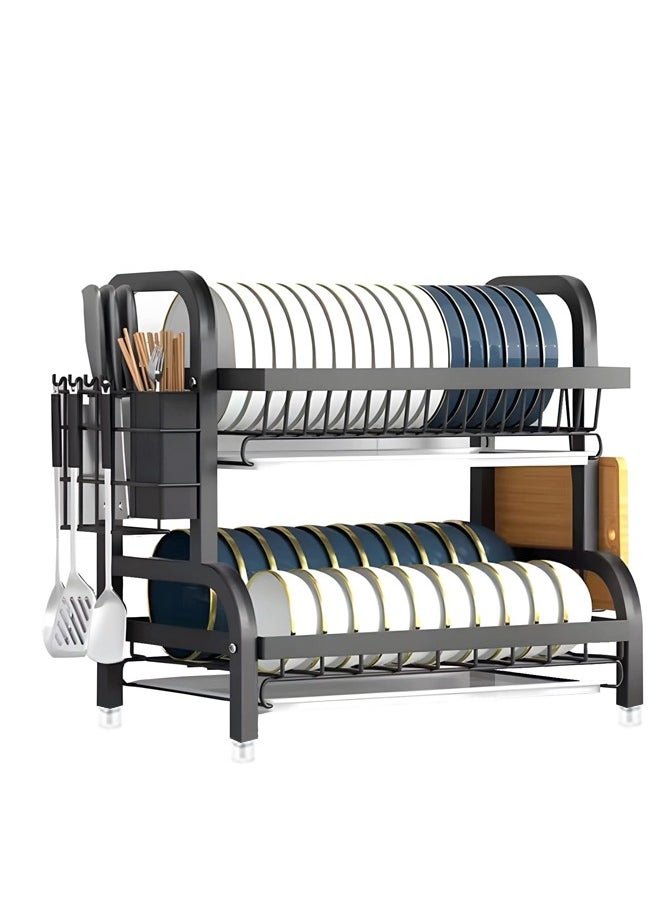 2-Tier Dish Drying Rack with Drainboard, Stainless Steel Kitchen Dish Drainer, Ideal Countertop Organizer