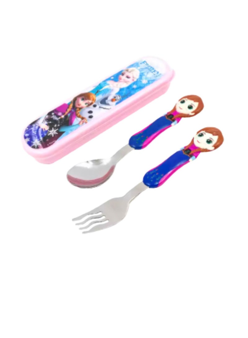 ديزني طقم ملاعق وشوك للأطفال من آنا المجمدة مع حقيبة – أدوات مائدة من الفولاذ المقاوم للصدأ للأطفال، تصميم كرتوني، طقم سفر خالٍ من مادة BPA - Image 2