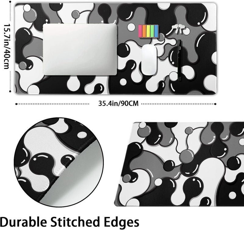 aportt Black White Grey Mouse Pad XXL Anime Cool Geometric Japanese Extended Desk Mat 90X40 CM Non-Slip Rubber Base Stitched Edge Large Mousepad for Gaming Laptop Computer Desktop 35.4×15.7 Inch - Image 2