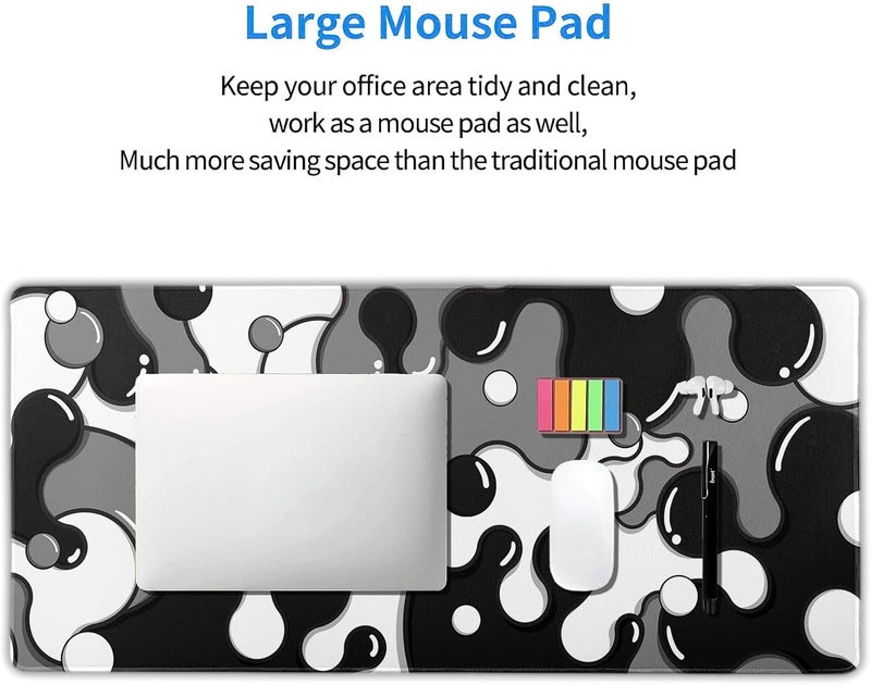 aportt Black White Grey Mouse Pad XXL Anime Cool Geometric Japanese Extended Desk Mat 90X40 CM Non-Slip Rubber Base Stitched Edge Large Mousepad for Gaming Laptop Computer Desktop 35.4×15.7 Inch - Image 5