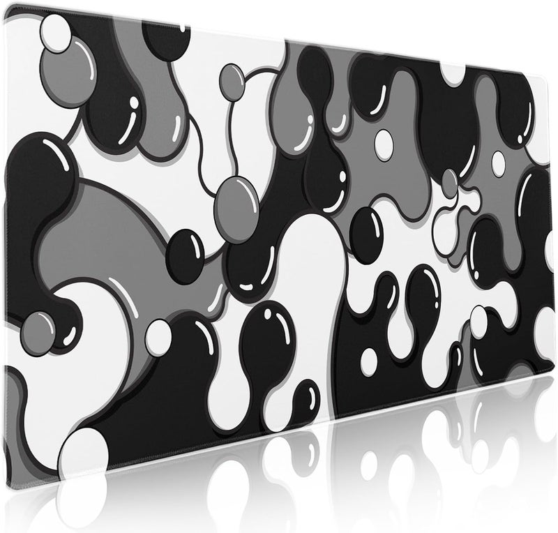 aportt Black White Grey Mouse Pad XXL Anime Cool Geometric Japanese Extended Desk Mat 90X40 CM Non-Slip Rubber Base Stitched Edge Large Mousepad for Gaming Laptop Computer Desktop 35.4×15.7 Inch - Image 1