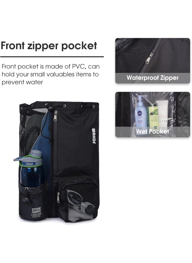 TRASSLE Swim Bag Mesh Drawstring Backpack with Wet Pocket Beach Backpack for Swimming, Gym, and Workout Gear - Image 3