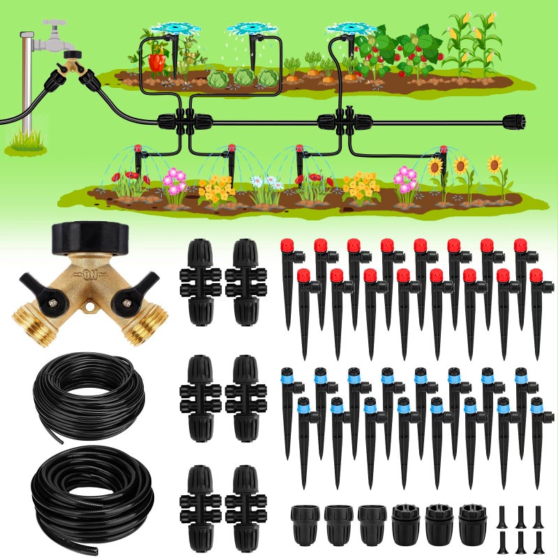 Landtouch 250FT Drip Irrigation System for Garden - 50FT 1/2" Main Tube & 200FT 1/4" Branch Tubing, Brass Splitter, Quick Connect Design, Perfect for Outdoor Plants, Raised Beds, Greenhouses - Image 1